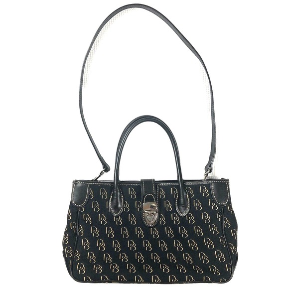 Dooney & Bourke Handbags - DOONEY & BOURKE Shadow Signature Shoulder Hand Bag Black Gold removable strap